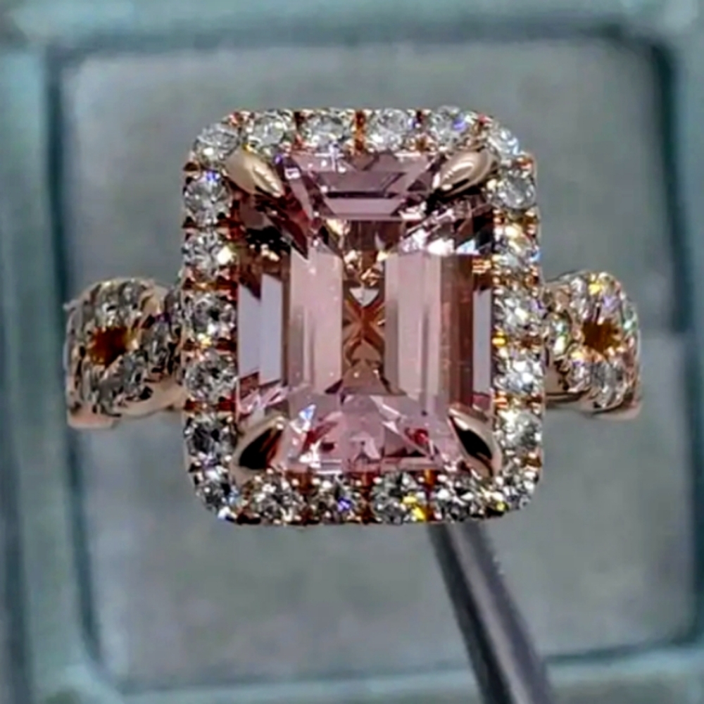 Size 6 Inlaid Blush Colored Square imitation zircon ring set in rose gold tone
